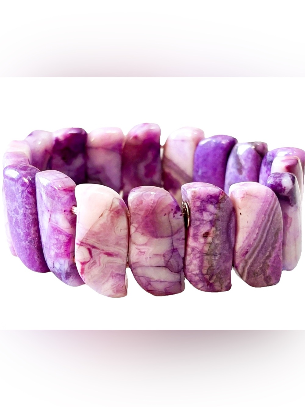 Purple Stone Cuff Bracelet Wide 1” Slab Statement Chunky Bold Bracelet Gemstone